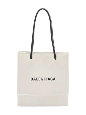 Balenciaga White Leather Tote with Black Handles and Logo